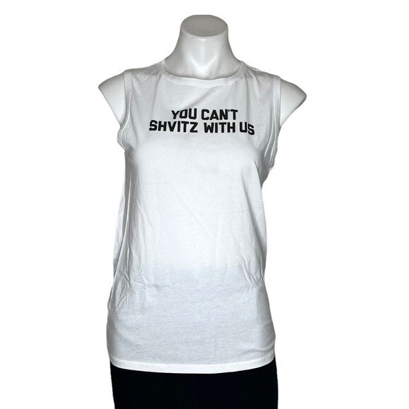 UNKOSHER MARKET You Can't Shvitz With Us White Tank Top Black Graphic Size XL - Picture 3 of 8